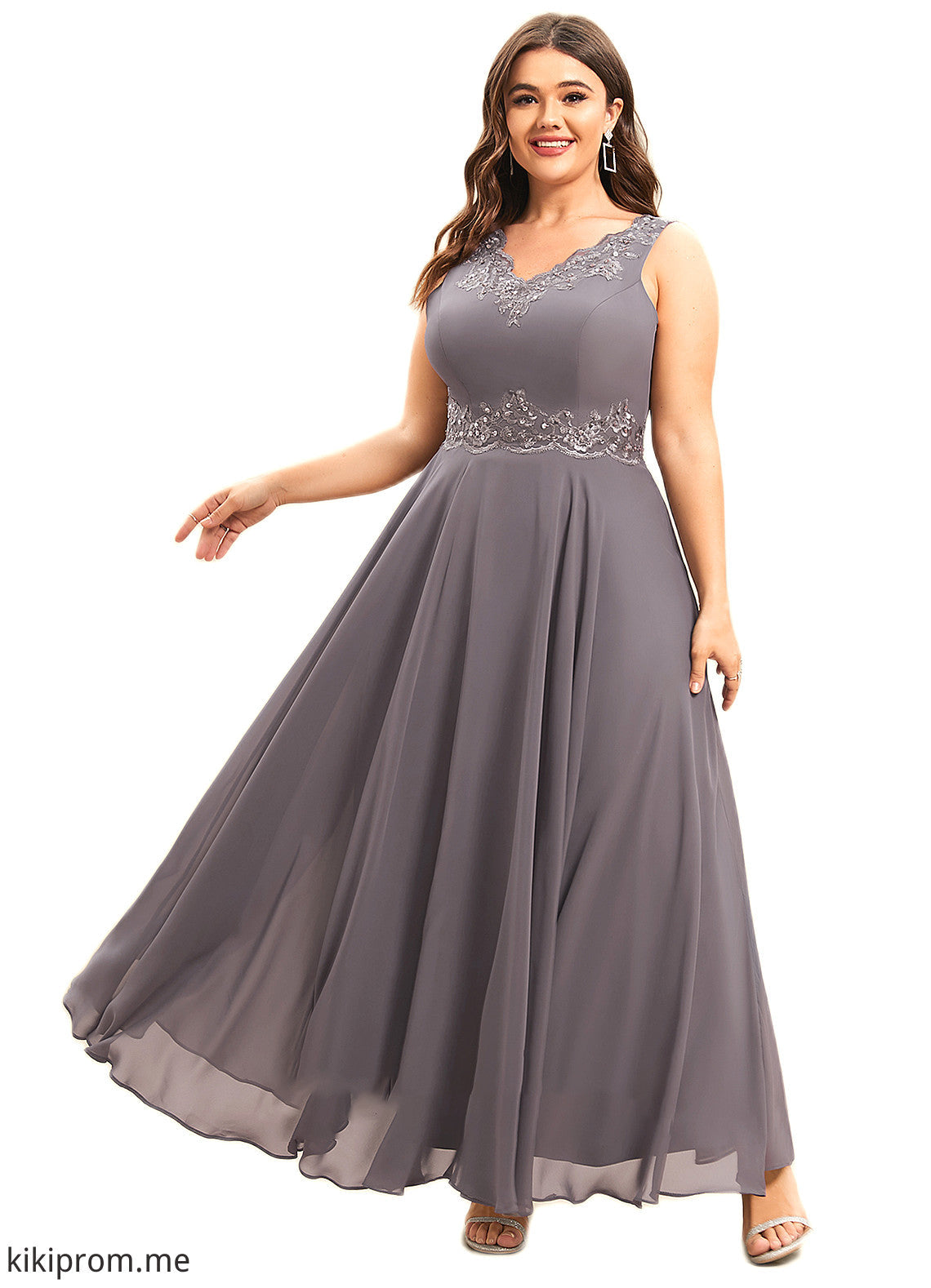 Kenzie A-line V-Neck Ankle-Length Chiffon Mother of the Bride Dress With Beading Appliques Lace Sequins STF126P0014558