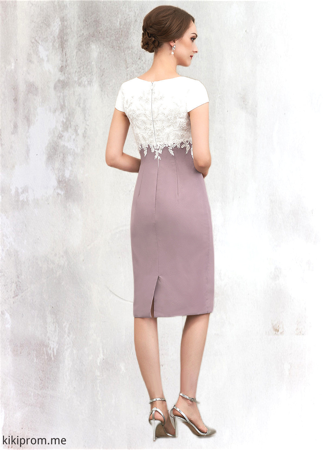 Jan Sheath/Column Scoop Neck Knee-Length Chiffon Lace Mother of the Bride Dress STF126P0014559