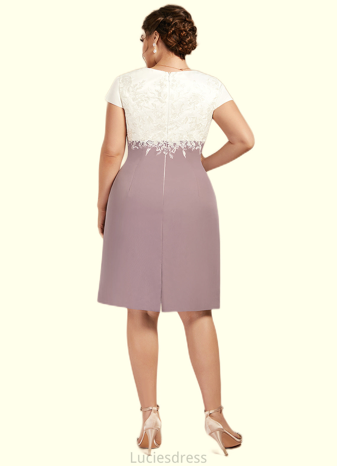 Alice Sheath/Column Scoop Neck Knee-Length Chiffon Lace Mother of the Bride Dress HF126P0014559