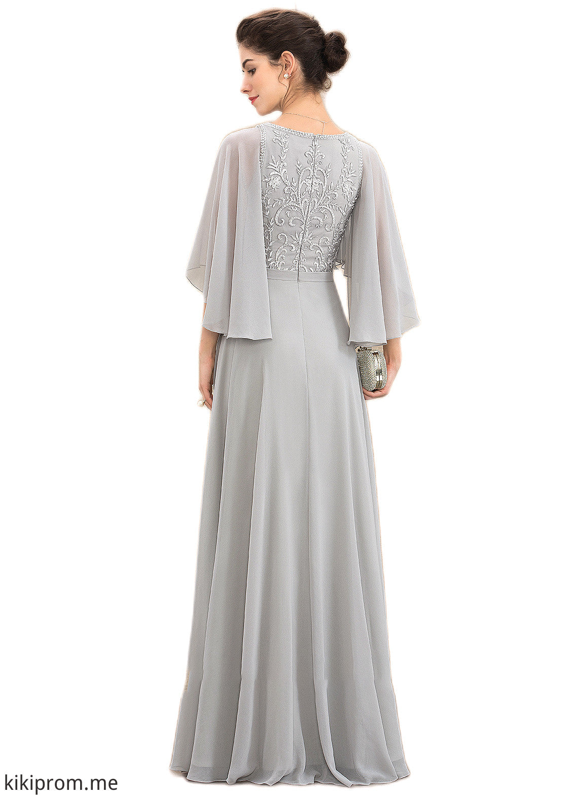 Raina A-line V-Neck Floor-Length Chiffon Lace Mother of the Bride Dress With Beading Sequins STF126P0014563