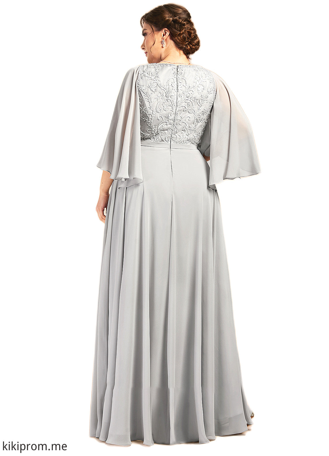 Raina A-line V-Neck Floor-Length Chiffon Lace Mother of the Bride Dress With Beading Sequins STF126P0014563