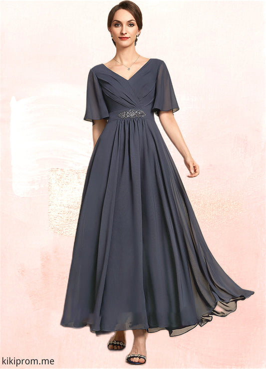 Arianna A-Line V-neck Ankle-Length Chiffon Mother of the Bride Dress With Ruffle Beading Sequins STF126P0014564