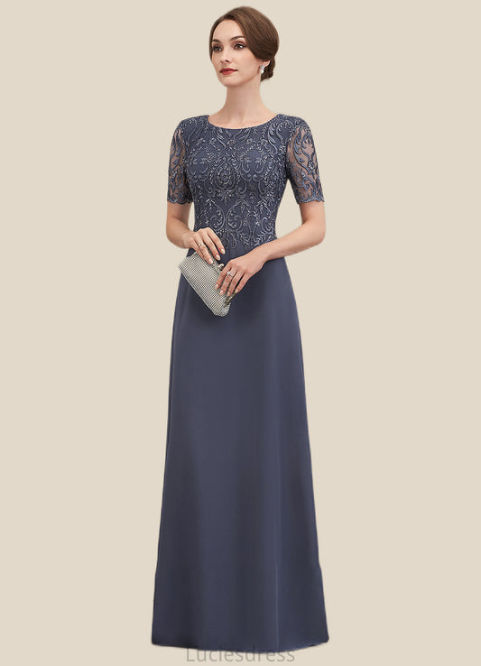 Jeanie A-Line Scoop Neck Floor-Length Chiffon Lace Mother of the Bride Dress HF126P0014568