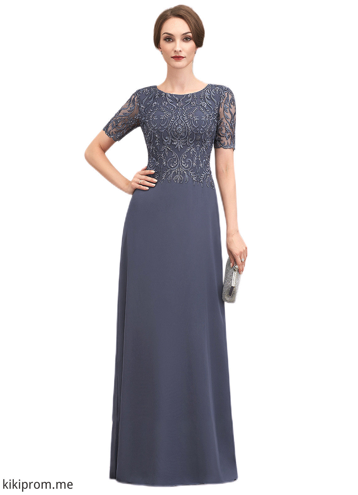 Kimberly A-Line Scoop Neck Floor-Length Chiffon Lace Mother of the Bride Dress STF126P0014568