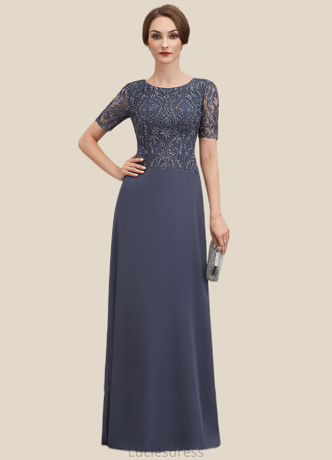 Jeanie A-Line Scoop Neck Floor-Length Chiffon Lace Mother of the Bride Dress HF126P0014568