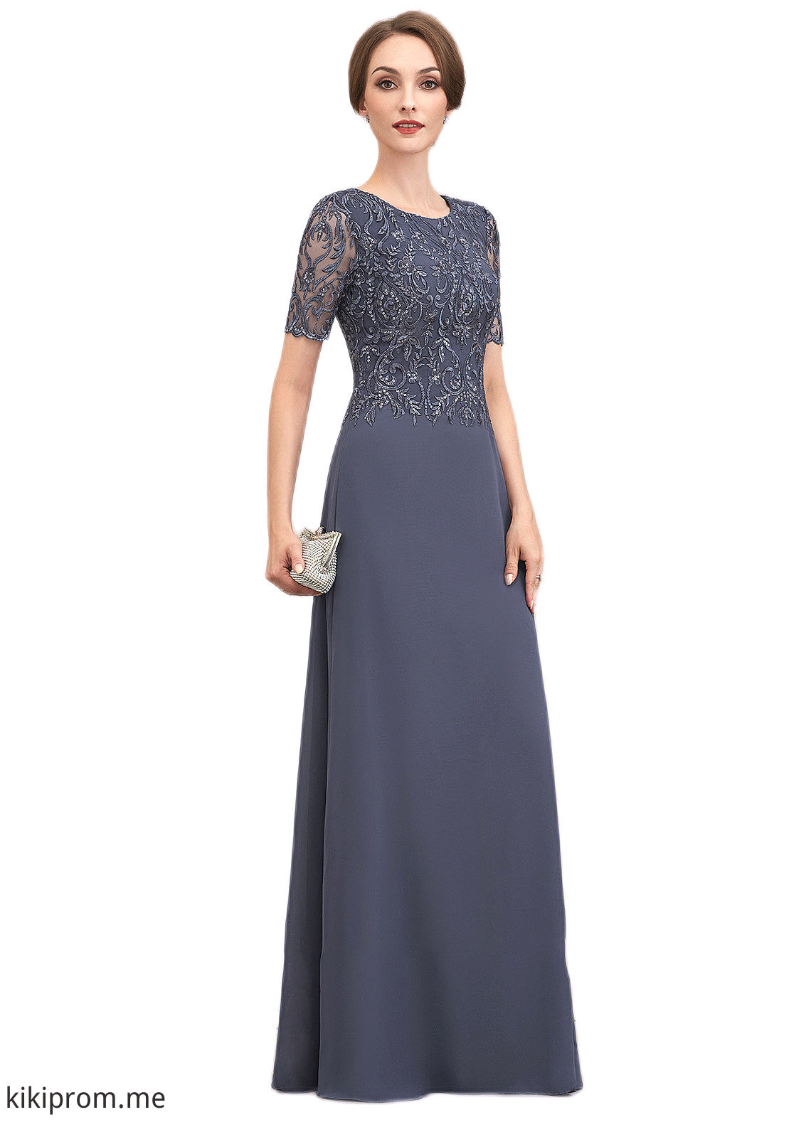 Kimberly A-Line Scoop Neck Floor-Length Chiffon Lace Mother of the Bride Dress STF126P0014568