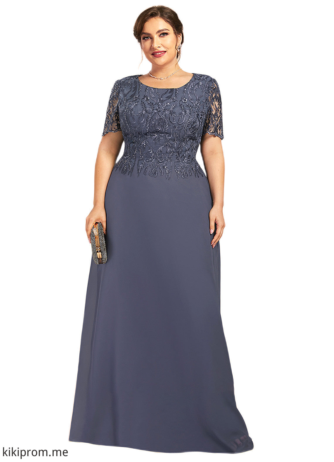 Kimberly A-Line Scoop Neck Floor-Length Chiffon Lace Mother of the Bride Dress STF126P0014568