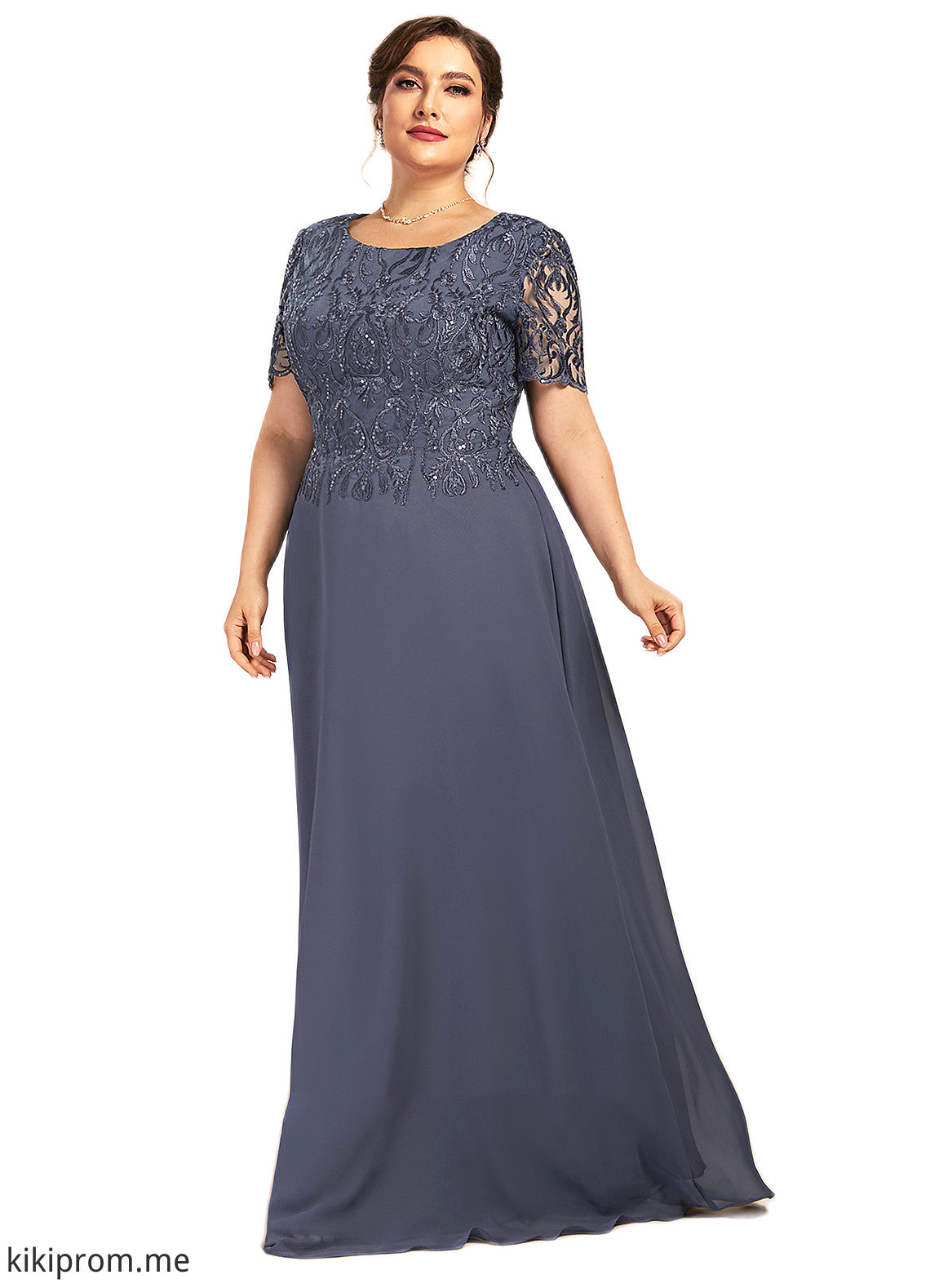 Kimberly A-Line Scoop Neck Floor-Length Chiffon Lace Mother of the Bride Dress STF126P0014568