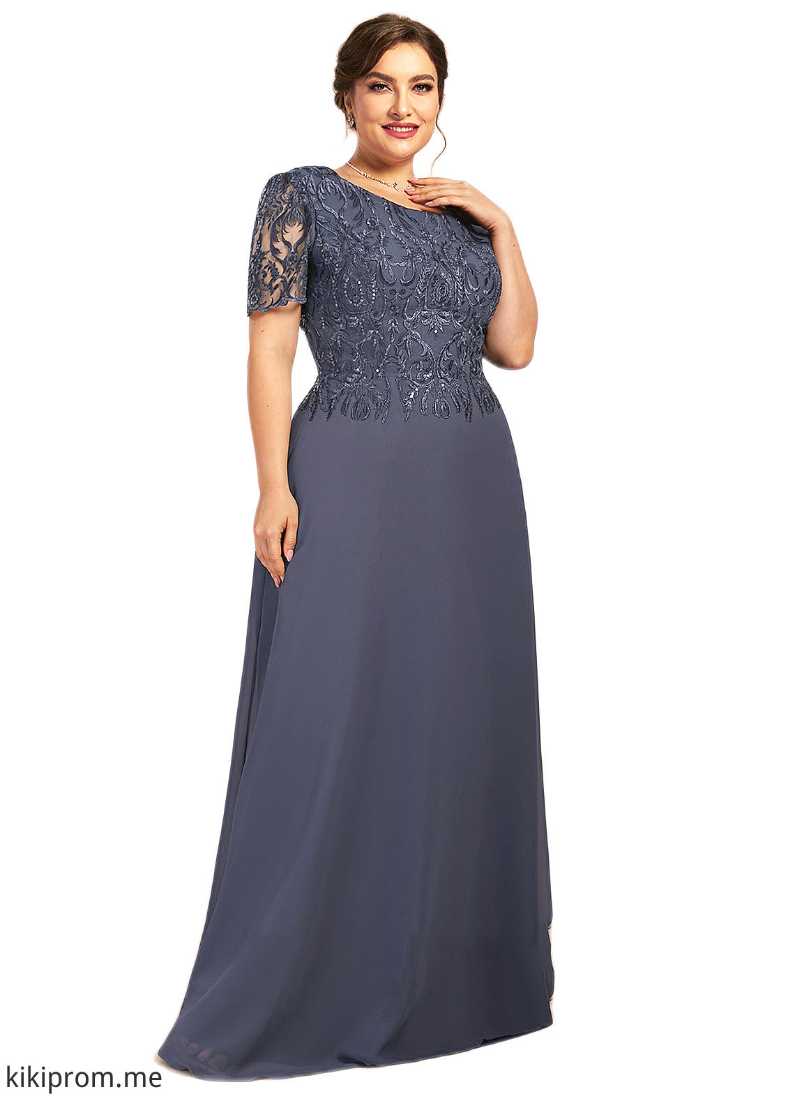 Kimberly A-Line Scoop Neck Floor-Length Chiffon Lace Mother of the Bride Dress STF126P0014568