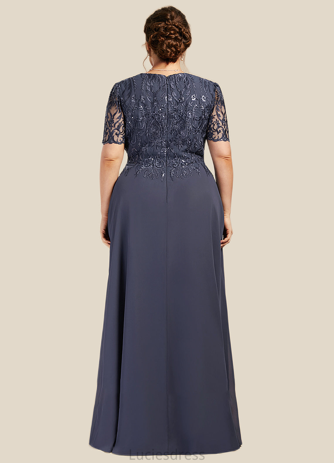 Jeanie A-Line Scoop Neck Floor-Length Chiffon Lace Mother of the Bride Dress HF126P0014568