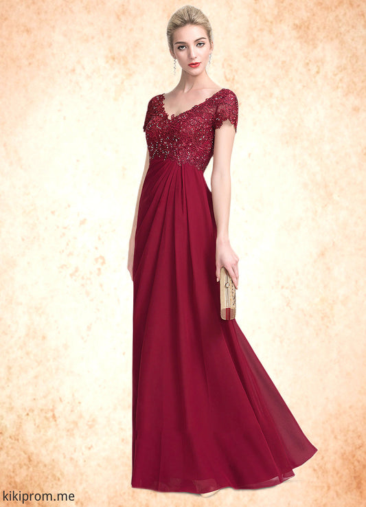 Mandy A-Line V-neck Floor-Length Chiffon Lace Mother of the Bride Dress With Ruffle Beading STF126P0014569