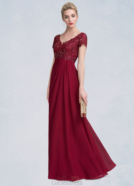 Jasmine A-Line V-neck Floor-Length Chiffon Lace Mother of the Bride Dress With Ruffle Beading HF126P0014569