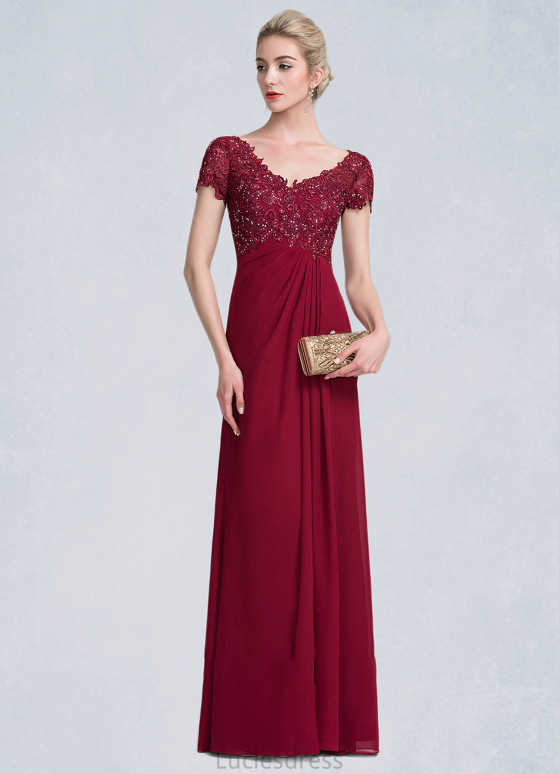 Jasmine A-Line V-neck Floor-Length Chiffon Lace Mother of the Bride Dress With Ruffle Beading HF126P0014569