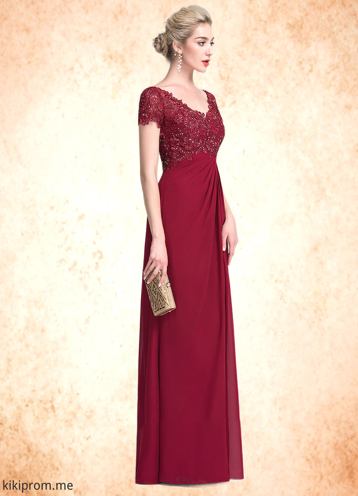 Mandy A-Line V-neck Floor-Length Chiffon Lace Mother of the Bride Dress With Ruffle Beading STF126P0014569