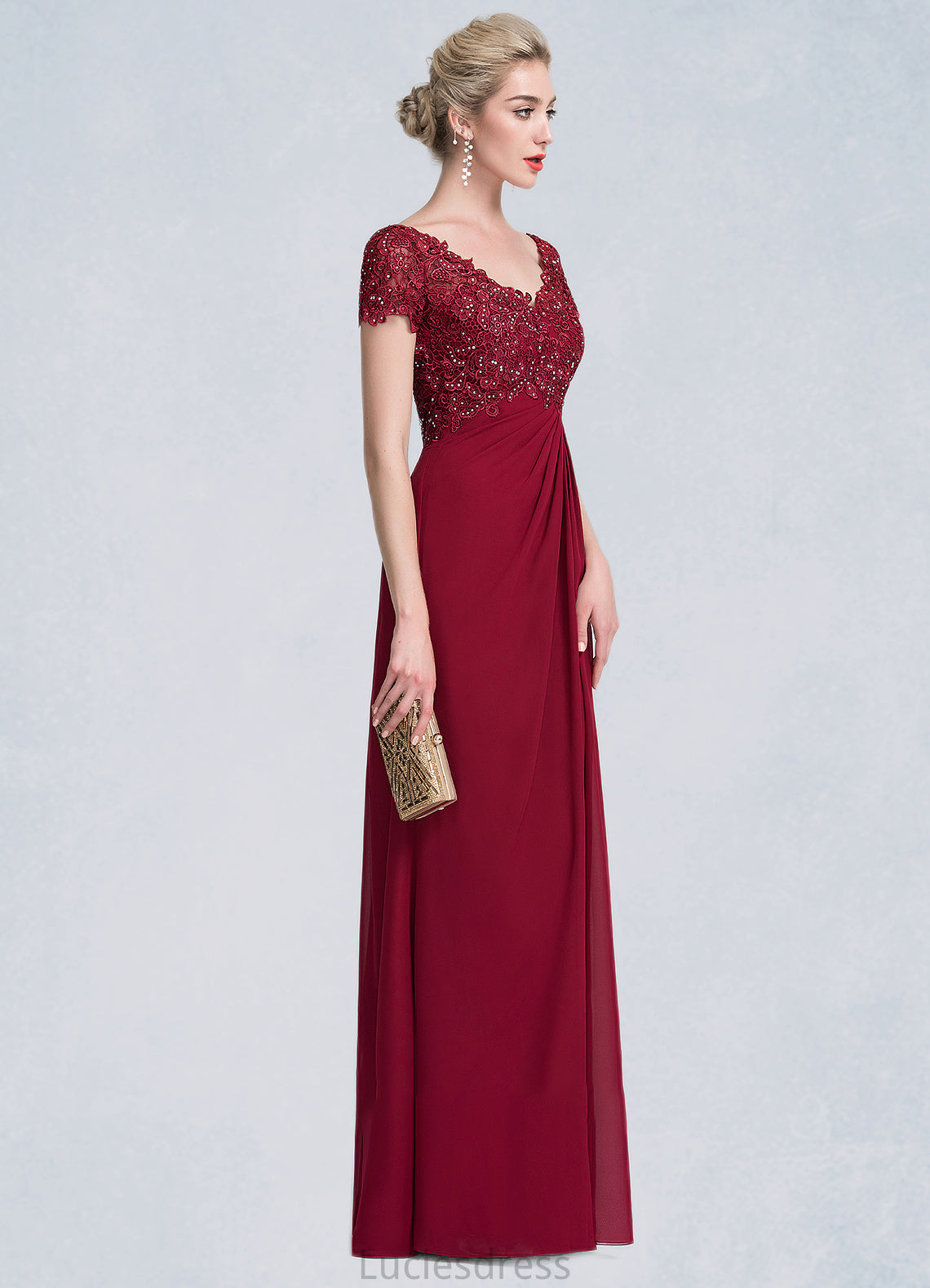 Jasmine A-Line V-neck Floor-Length Chiffon Lace Mother of the Bride Dress With Ruffle Beading HF126P0014569