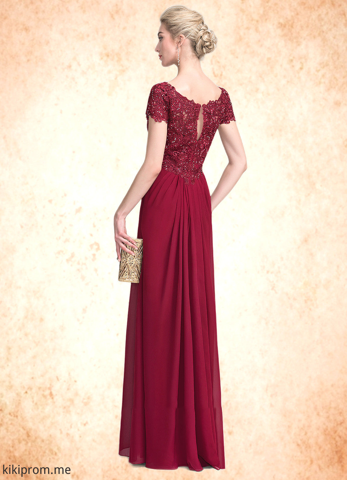 Mandy A-Line V-neck Floor-Length Chiffon Lace Mother of the Bride Dress With Ruffle Beading STF126P0014569