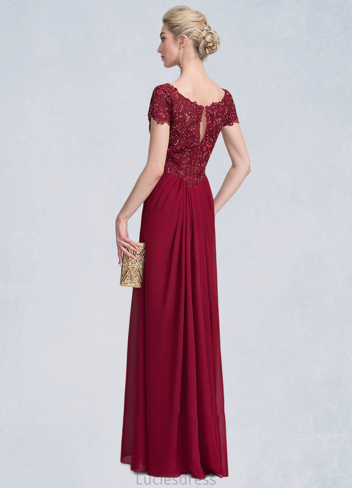 Jasmine A-Line V-neck Floor-Length Chiffon Lace Mother of the Bride Dress With Ruffle Beading HF126P0014569