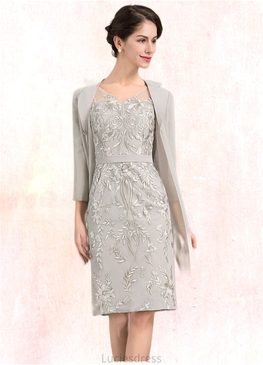 Claire Sheath/Column V-neck Knee-Length Lace Mother of the Bride Dress HF126P0014570