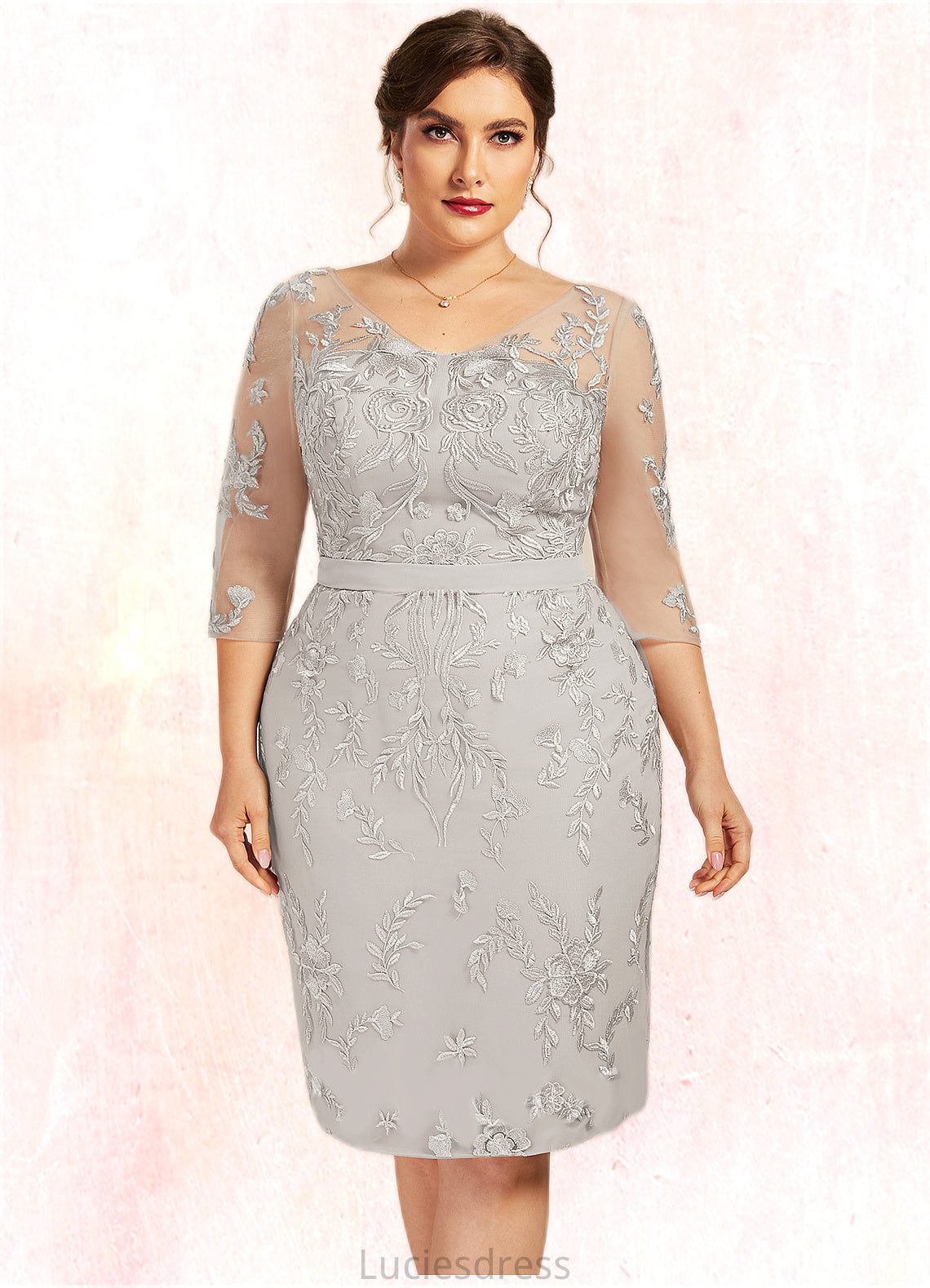 Claire Sheath/Column V-neck Knee-Length Lace Mother of the Bride Dress HF126P0014570