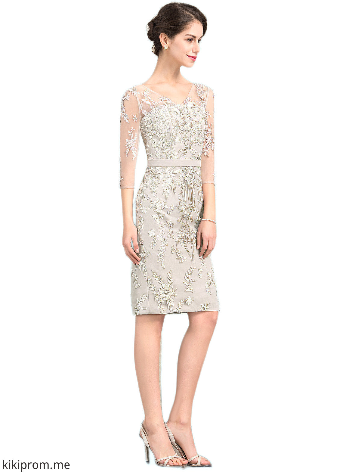 Elyse Sheath/Column V-neck Knee-Length Lace Mother of the Bride Dress STF126P0014570