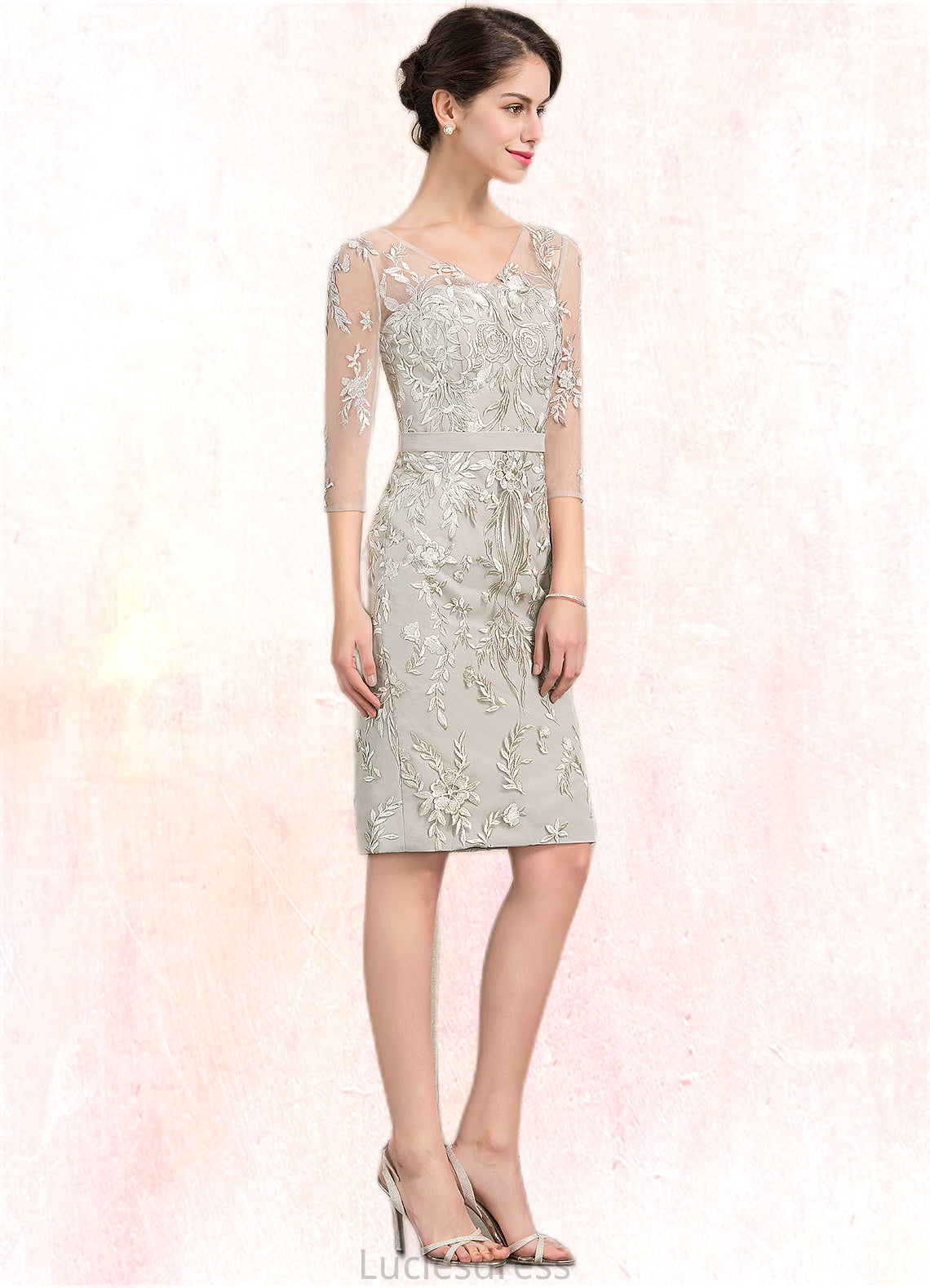 Claire Sheath/Column V-neck Knee-Length Lace Mother of the Bride Dress HF126P0014570