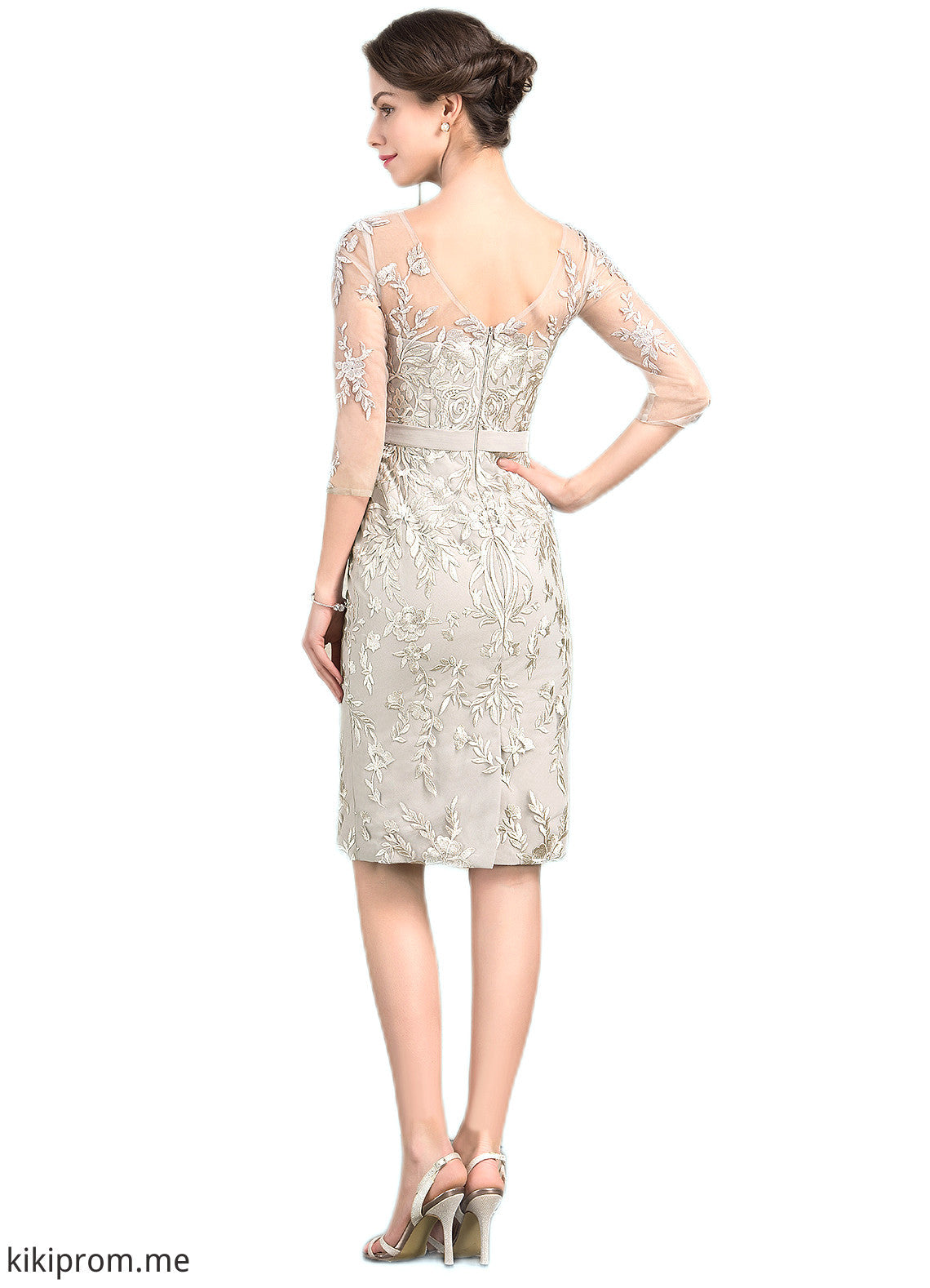 Elyse Sheath/Column V-neck Knee-Length Lace Mother of the Bride Dress STF126P0014570