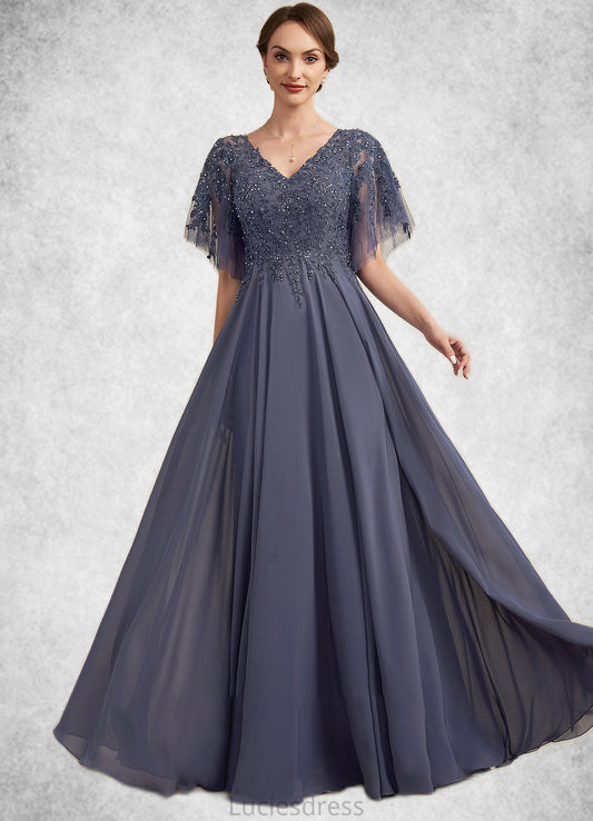 Alice A-line V-Neck Floor-Length Chiffon Lace Mother of the Bride Dress With Beading Sequins HF126P0014571