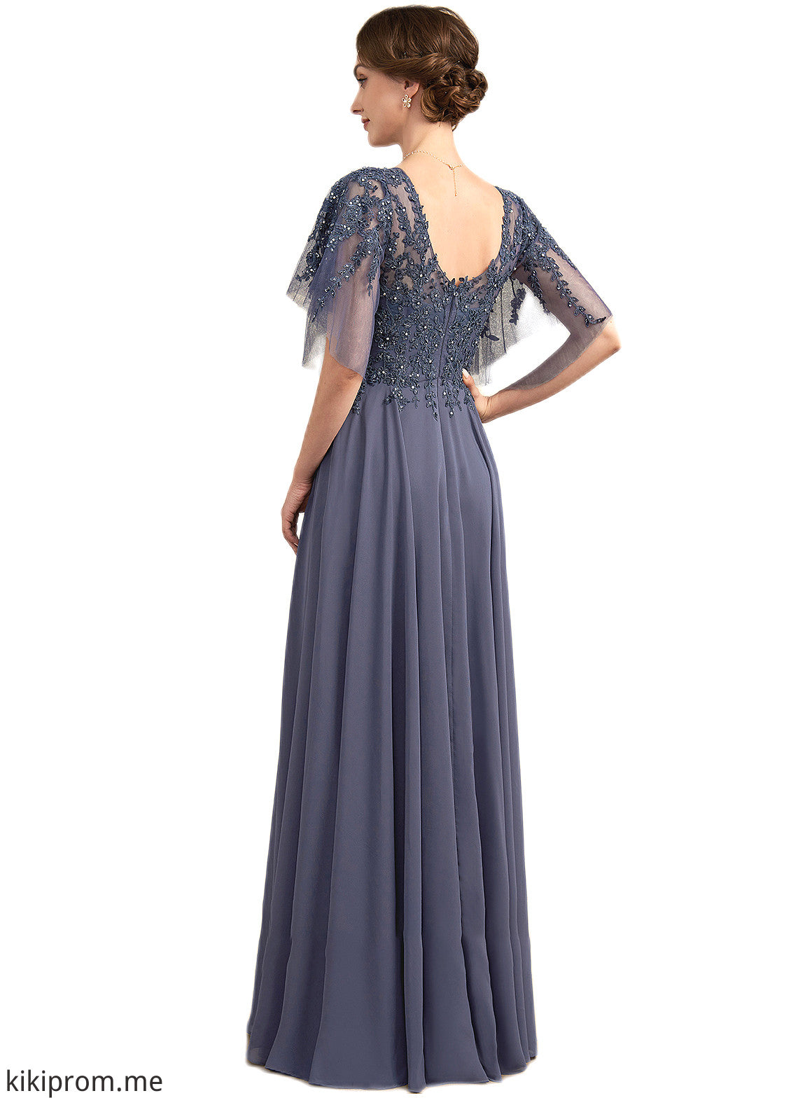 Sanai A-line V-Neck Floor-Length Chiffon Lace Mother of the Bride Dress With Beading Sequins STF126P0014571