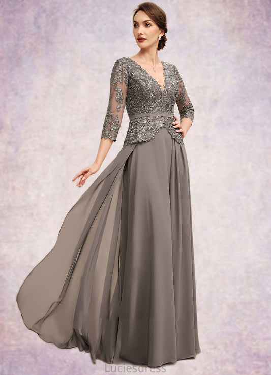 Eliza A-Line V-neck Floor-Length Chiffon Lace Mother of the Bride Dress With Sequins HF126P0014574