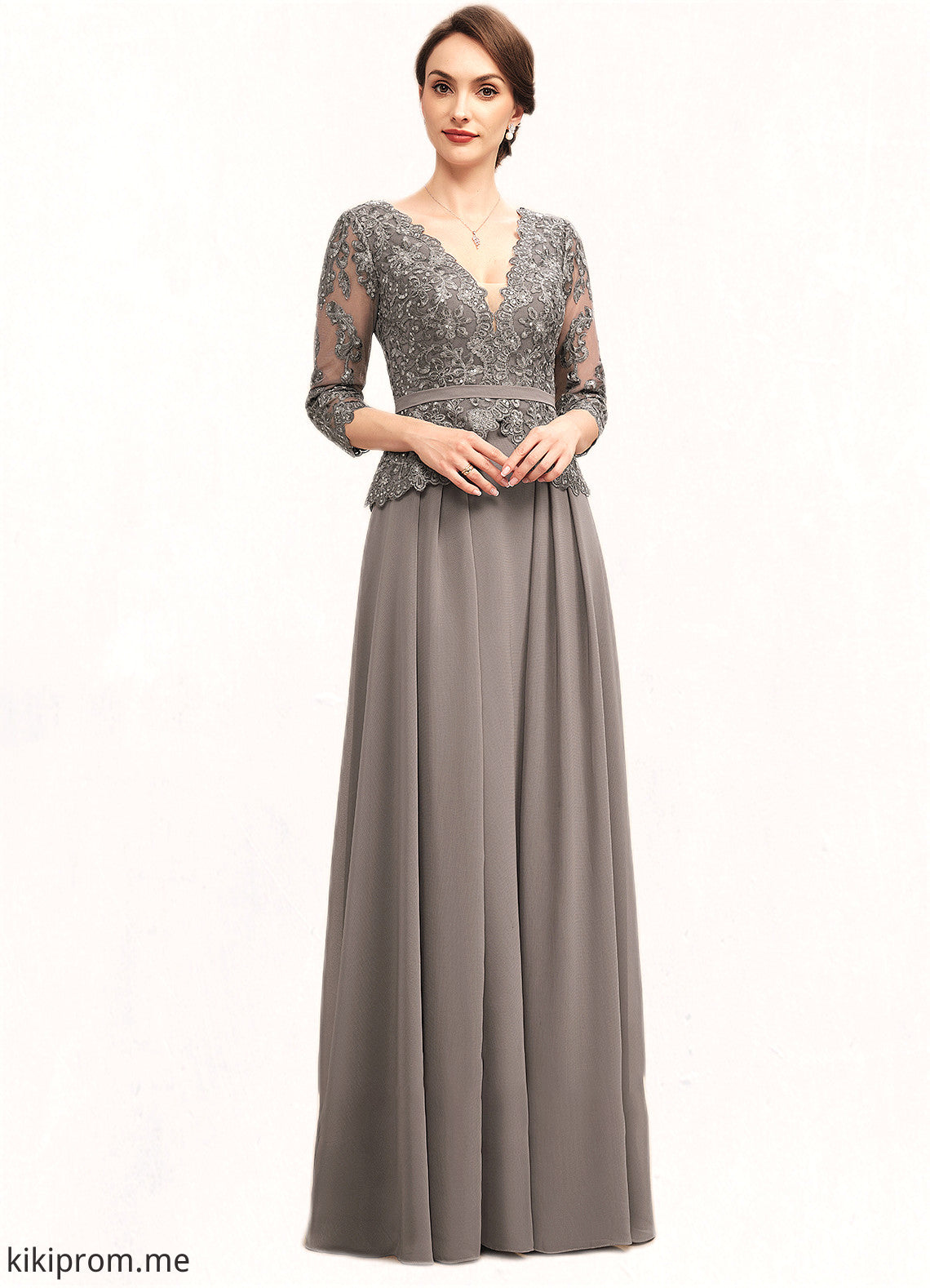 Chana A-Line V-neck Floor-Length Chiffon Lace Mother of the Bride Dress With Sequins STF126P0014574