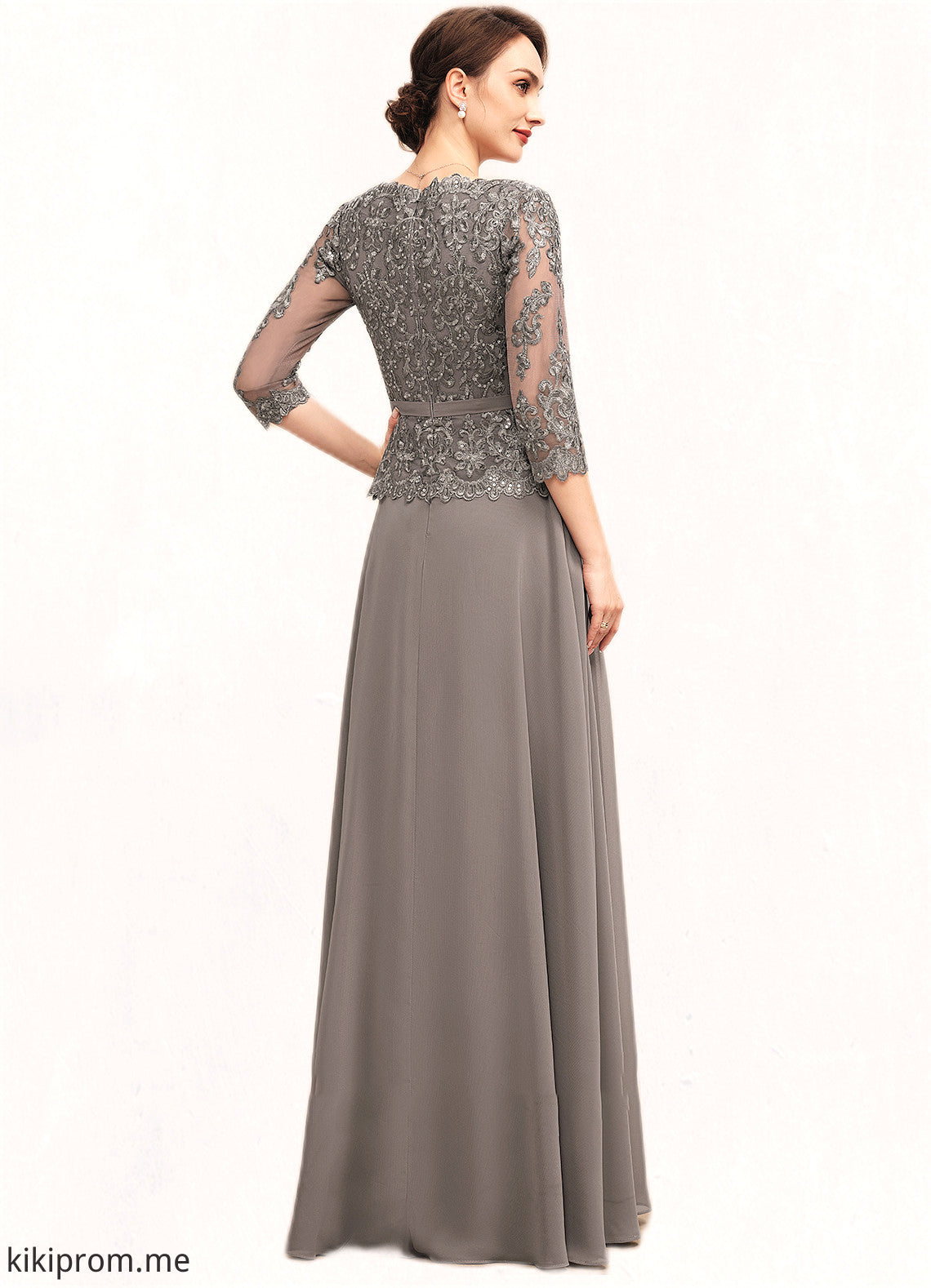 Chana A-Line V-neck Floor-Length Chiffon Lace Mother of the Bride Dress With Sequins STF126P0014574