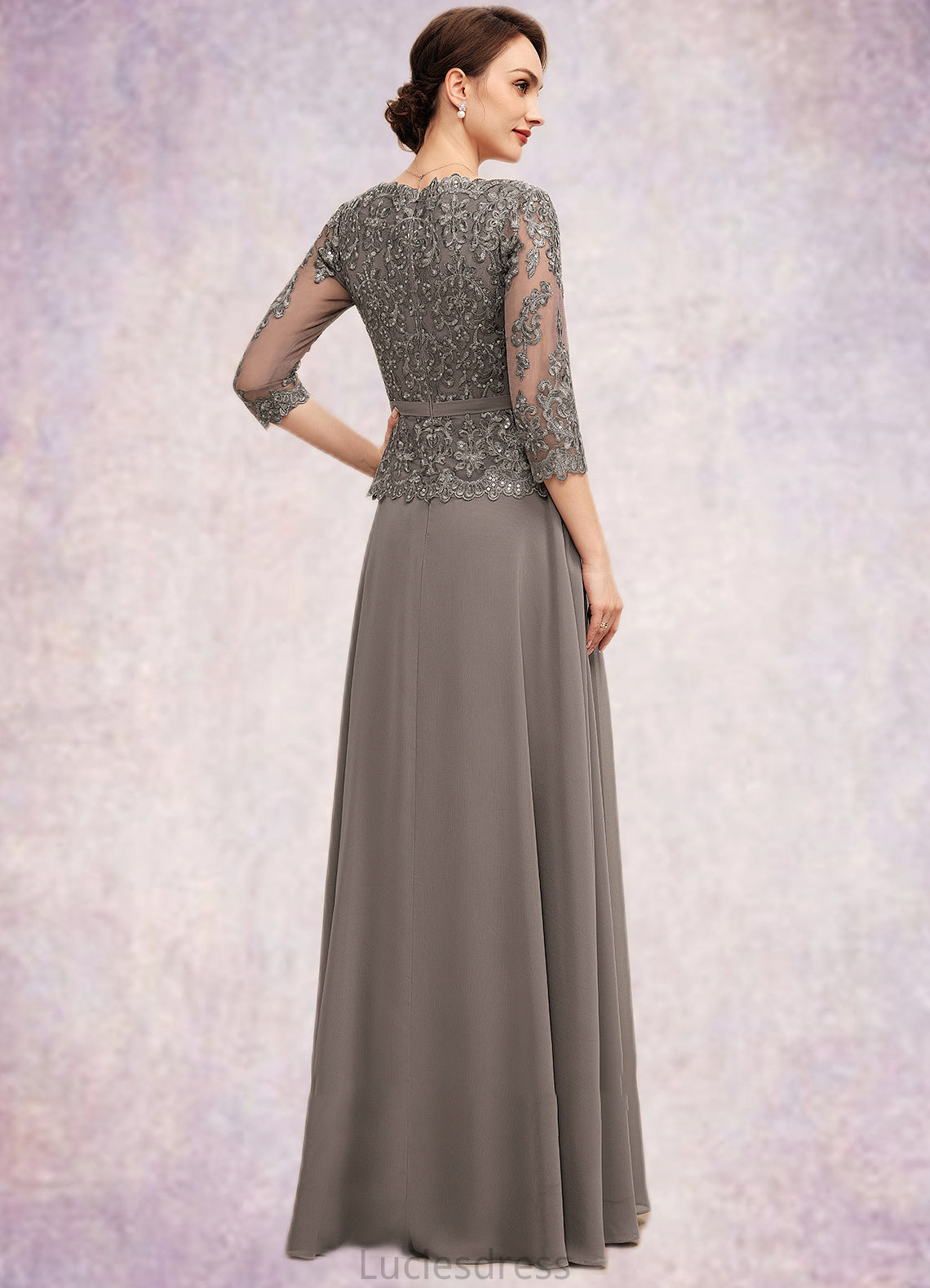 Eliza A-Line V-neck Floor-Length Chiffon Lace Mother of the Bride Dress With Sequins HF126P0014574