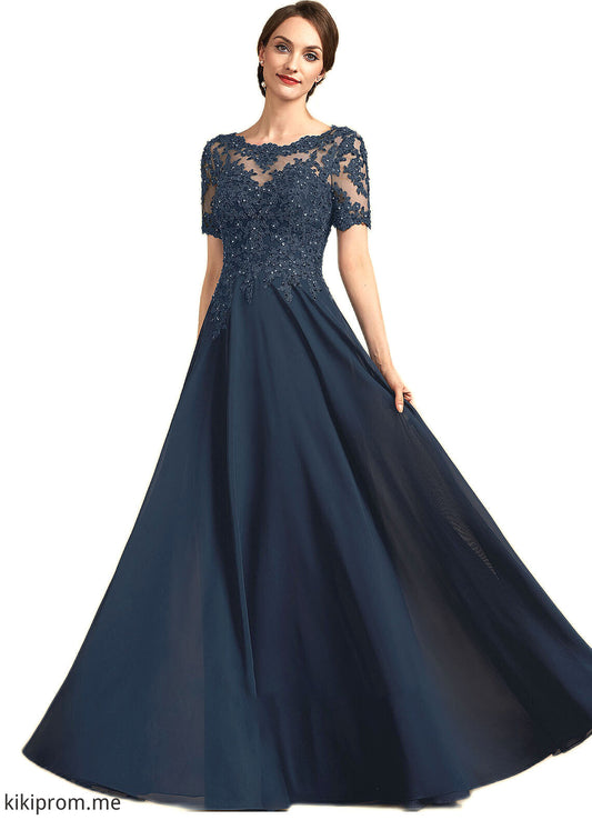 Ashly A-Line Scoop Neck Floor-Length Chiffon Lace Mother of the Bride Dress With Beading Sequins STF126P0014577