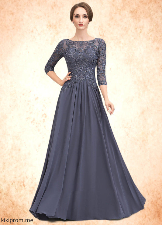 Gertie A-Line Scoop Neck Floor-Length Chiffon Lace Mother of the Bride Dress With Beading Sequins STF126P0014578