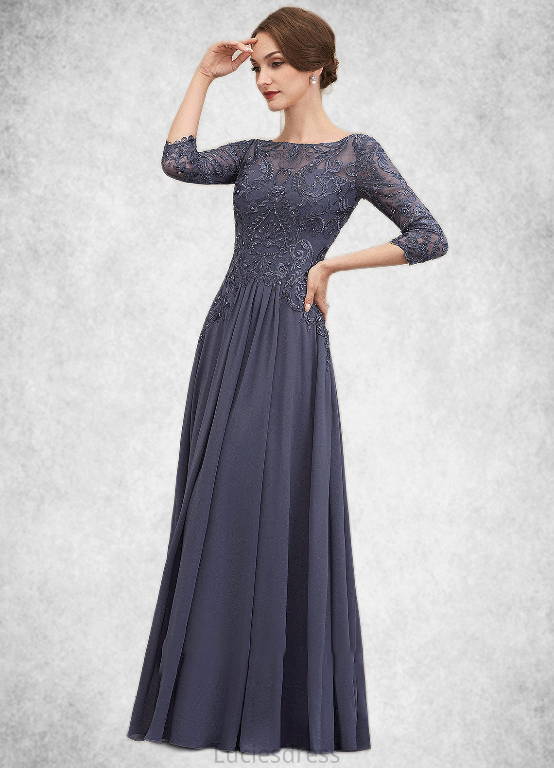 Genevieve A-Line Scoop Neck Floor-Length Chiffon Lace Mother of the Bride Dress With Beading Sequins HF126P0014578