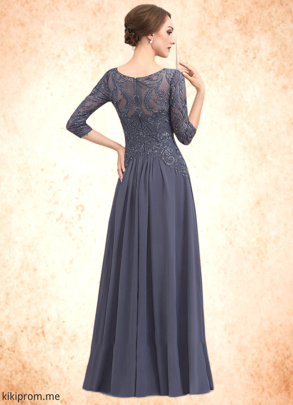 Gertie A-Line Scoop Neck Floor-Length Chiffon Lace Mother of the Bride Dress With Beading Sequins STF126P0014578