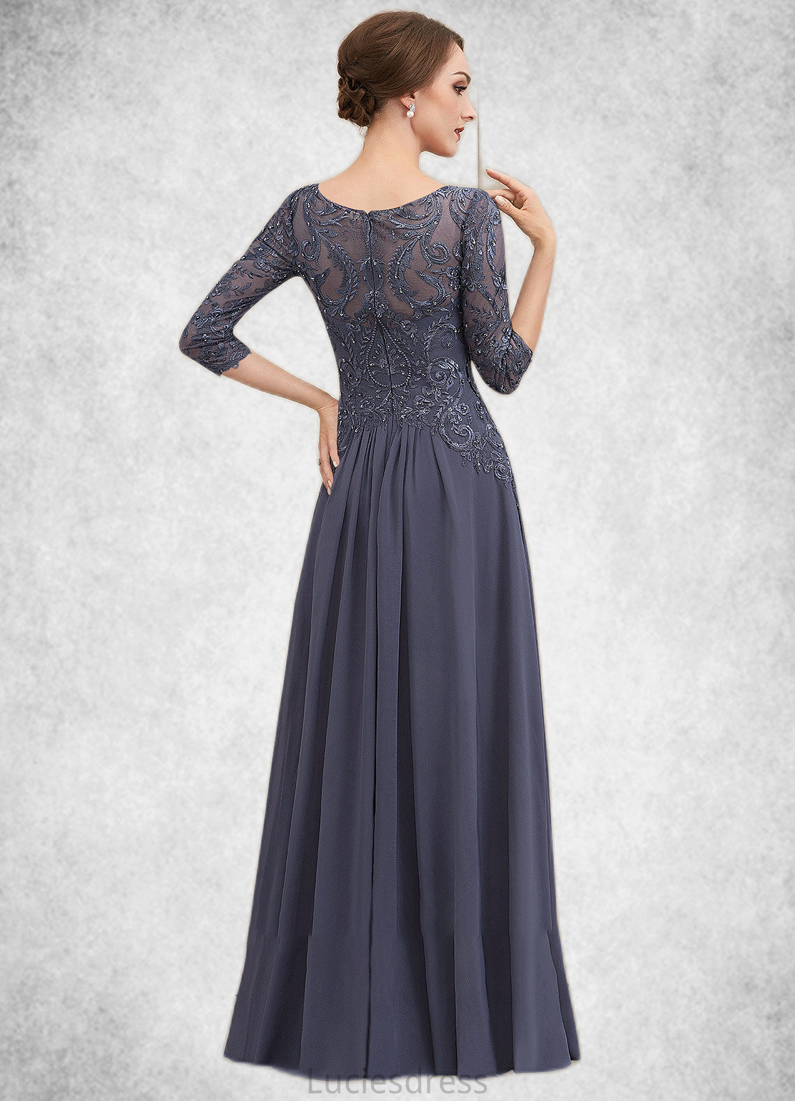 Genevieve A-Line Scoop Neck Floor-Length Chiffon Lace Mother of the Bride Dress With Beading Sequins HF126P0014578