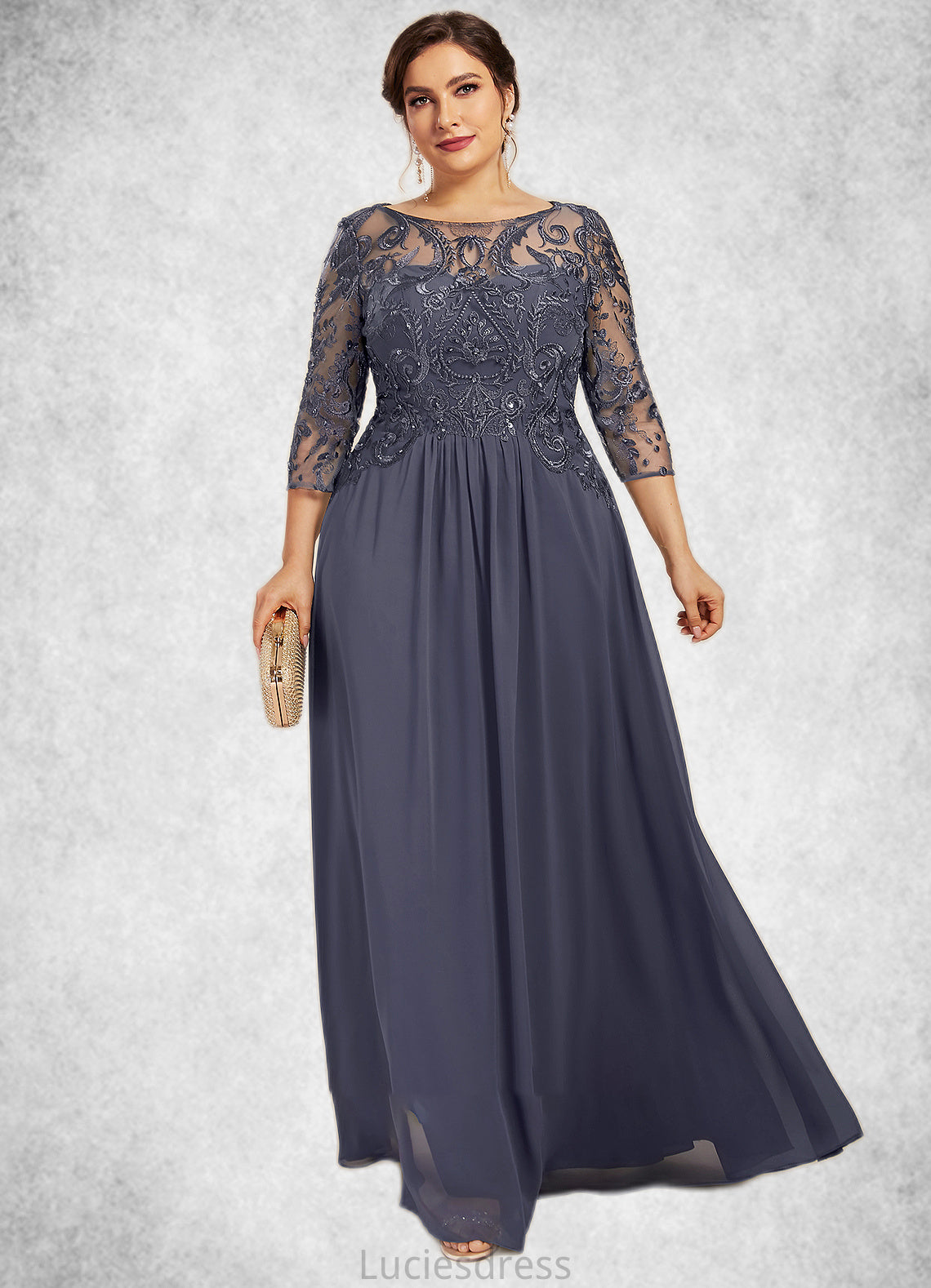 Genevieve A-Line Scoop Neck Floor-Length Chiffon Lace Mother of the Bride Dress With Beading Sequins HF126P0014578