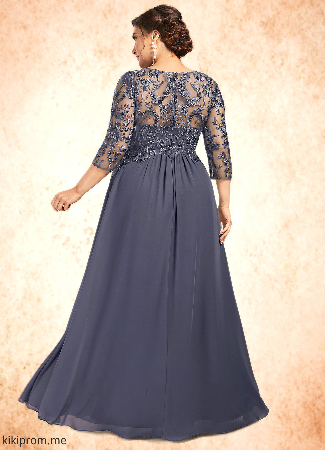 Gertie A-Line Scoop Neck Floor-Length Chiffon Lace Mother of the Bride Dress With Beading Sequins STF126P0014578