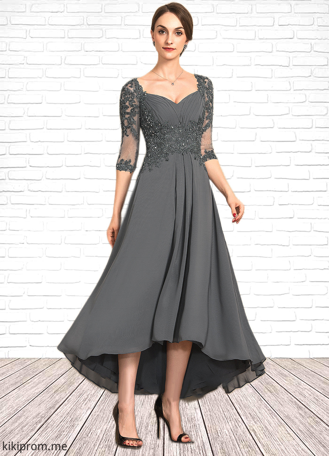 Skylar A-Line Sweetheart Asymmetrical Chiffon Lace Mother of the Bride Dress With Beading Sequins STF126P0014579