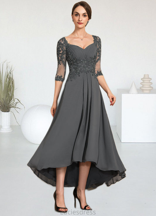 Una A-Line Sweetheart Asymmetrical Chiffon Lace Mother of the Bride Dress With Beading Sequins HF126P0014579