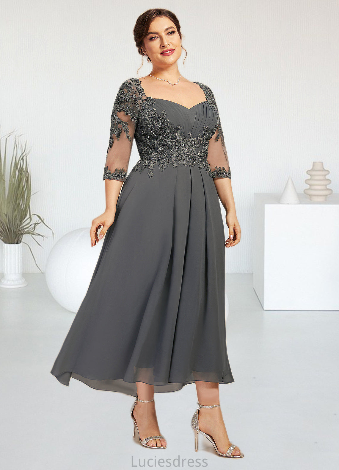 Una A-Line Sweetheart Asymmetrical Chiffon Lace Mother of the Bride Dress With Beading Sequins HF126P0014579