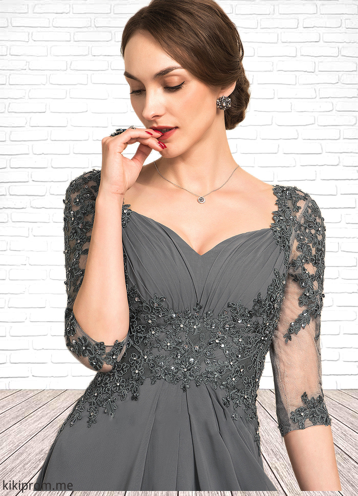 Skylar A-Line Sweetheart Asymmetrical Chiffon Lace Mother of the Bride Dress With Beading Sequins STF126P0014579