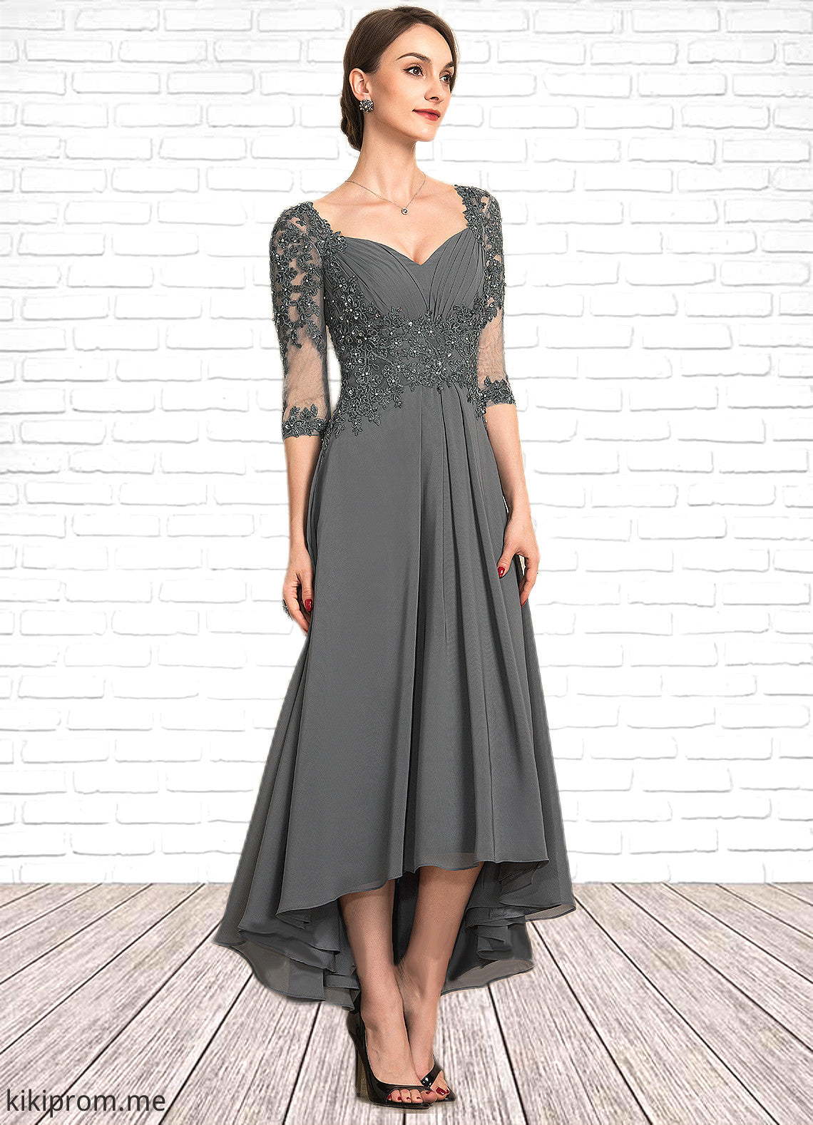 Skylar A-Line Sweetheart Asymmetrical Chiffon Lace Mother of the Bride Dress With Beading Sequins STF126P0014579