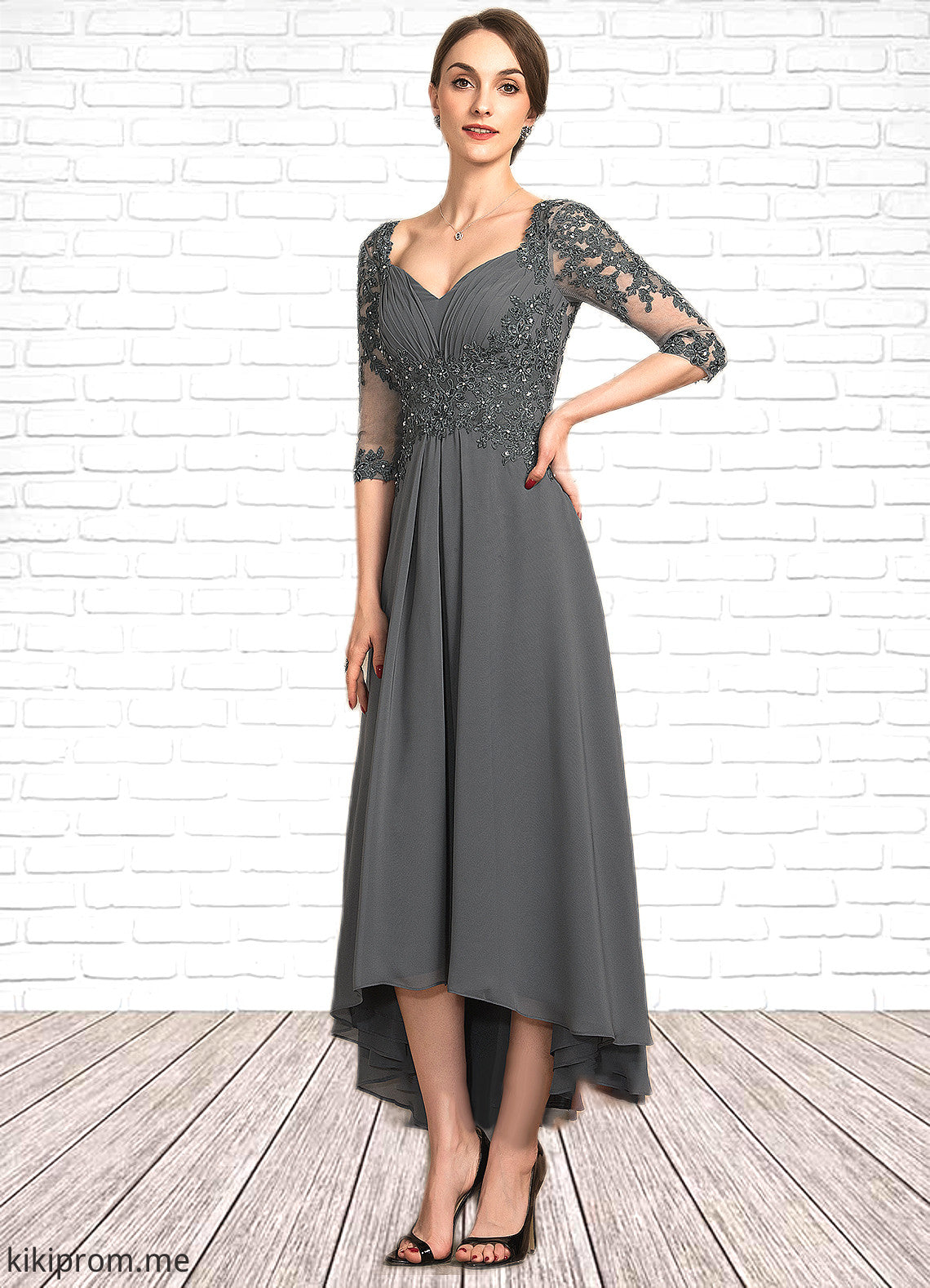 Skylar A-Line Sweetheart Asymmetrical Chiffon Lace Mother of the Bride Dress With Beading Sequins STF126P0014579