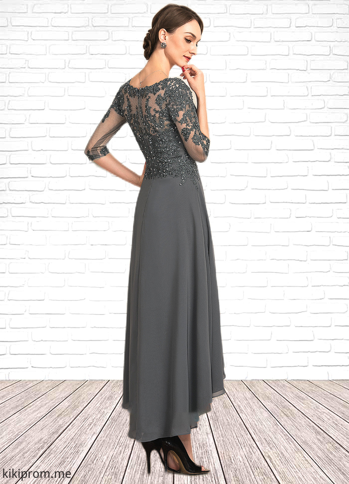 Skylar A-Line Sweetheart Asymmetrical Chiffon Lace Mother of the Bride Dress With Beading Sequins STF126P0014579