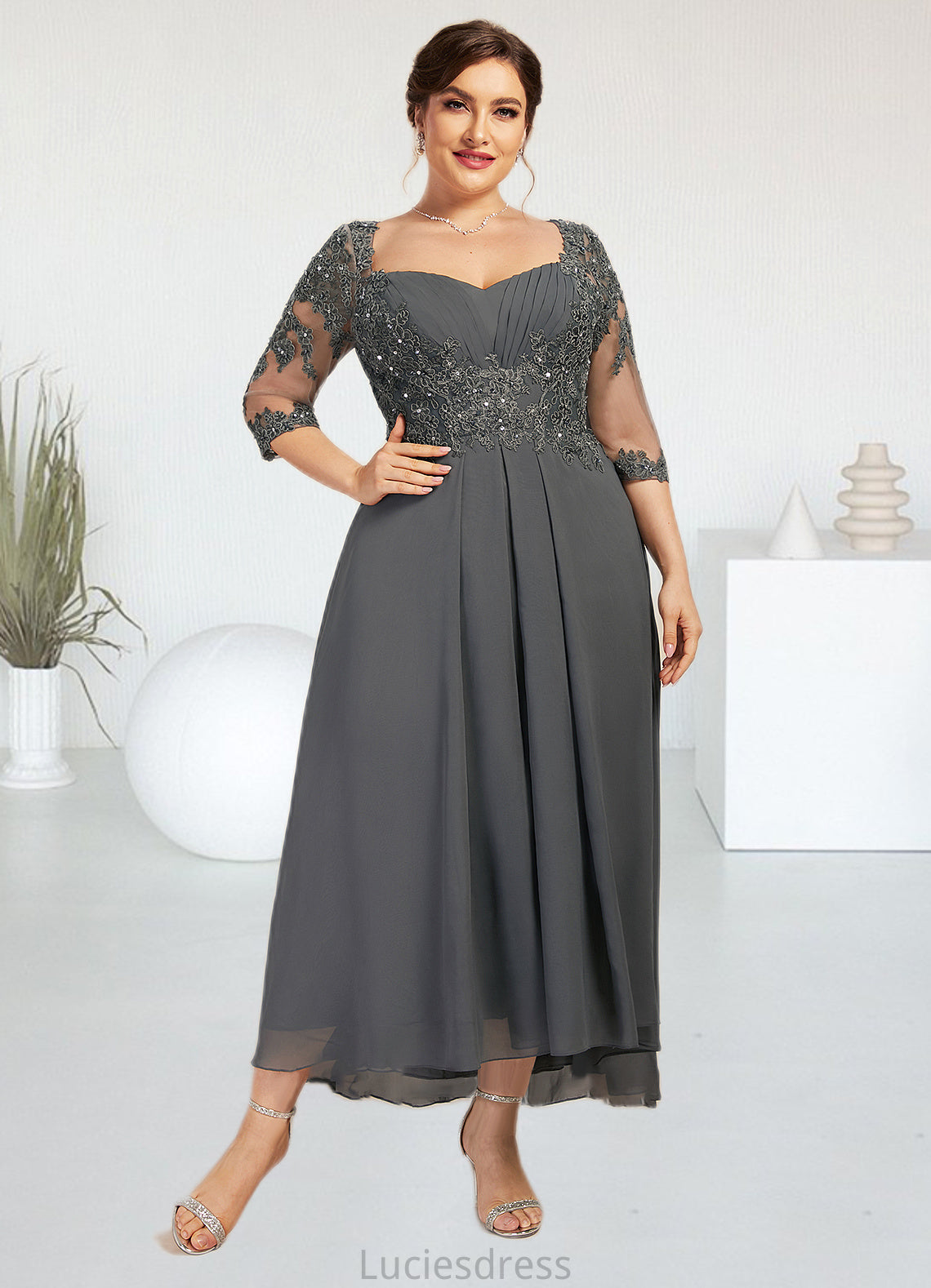 Una A-Line Sweetheart Asymmetrical Chiffon Lace Mother of the Bride Dress With Beading Sequins HF126P0014579