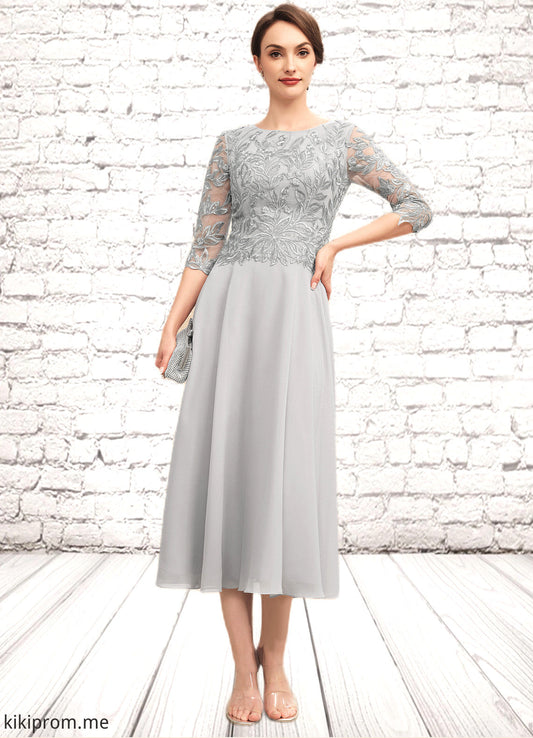 Rosalind A-Line Scoop Neck Tea-Length Chiffon Lace Mother of the Bride Dress With Sequins STF126P0014580