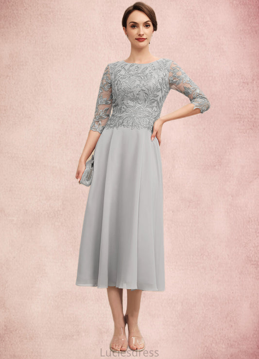 Tara A-Line Scoop Neck Tea-Length Chiffon Lace Mother of the Bride Dress With Sequins HF126P0014580