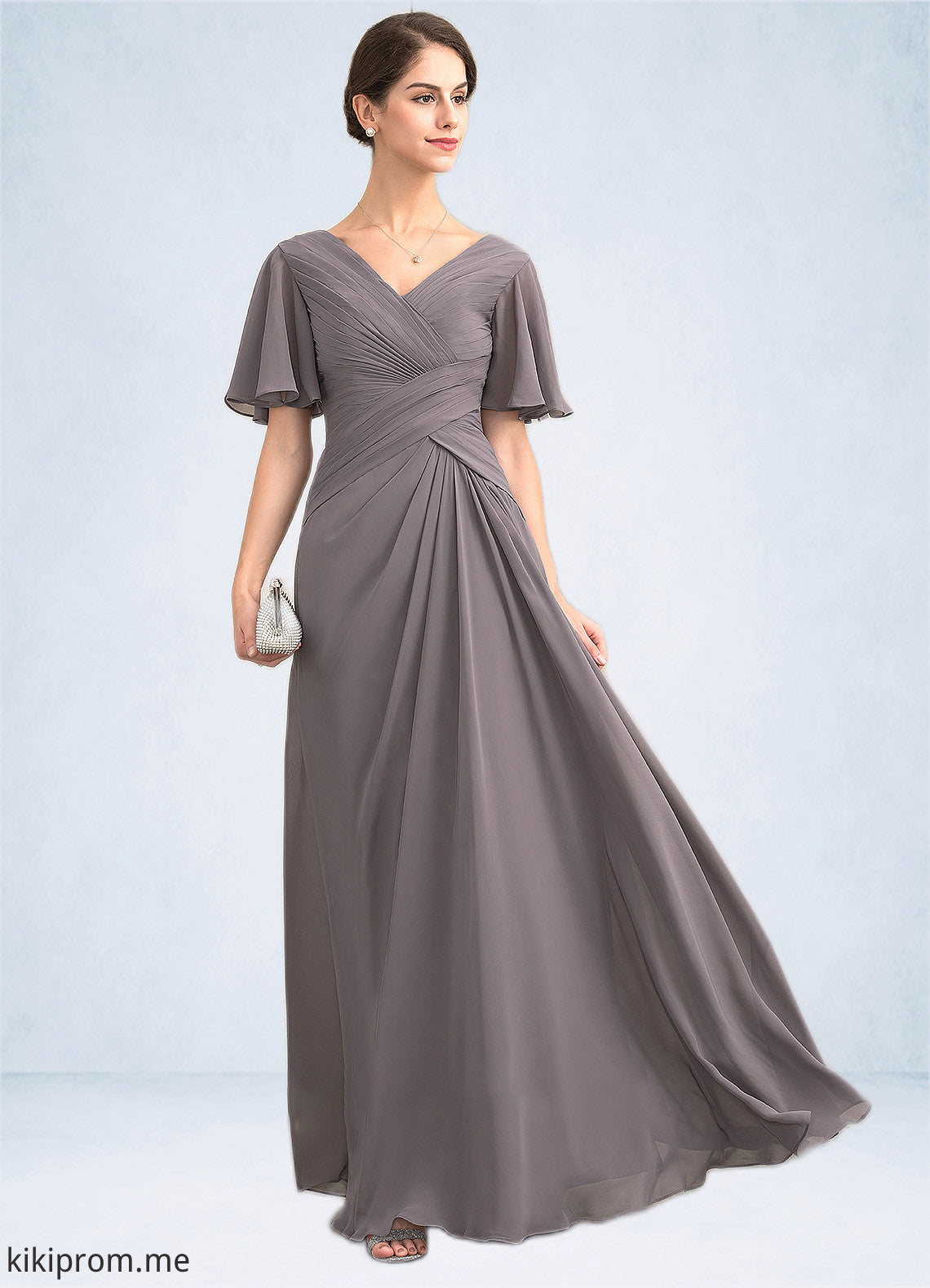 Dania A-Line V-neck Floor-Length Chiffon Mother of the Bride Dress With Ruffle STF126P0014581